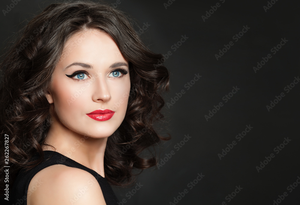 Cute model woman with brown curly hair and makeup Cute model woman with brown curly hair and makeup
