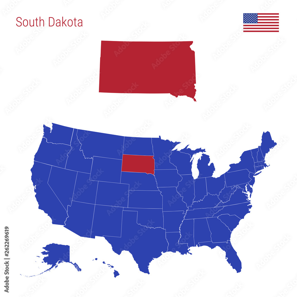 Fototapeta premium The State of South Dakota is Highlighted in Red. Vector Map of the United States Divided into Separate States.