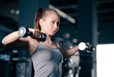 Attractive Young Sports Woman Lifting Dumbbells in the Gym. Fitness and Healthy Lifestyle.
