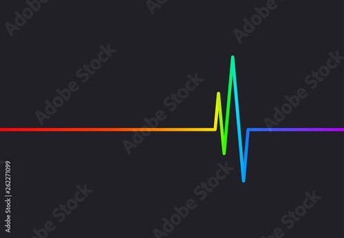 Colorful pulse. Heartbeat minimalist logo on a dark background.
