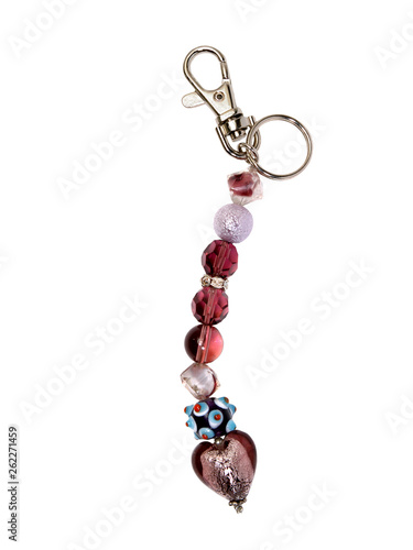 keyring heart with glass beads isolated on white background
