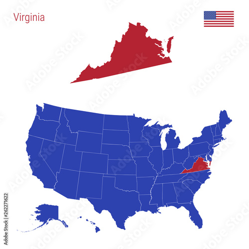 The State of Virginia is Highlighted in Red. Vector Map of the United States Divided into Separate States. photo