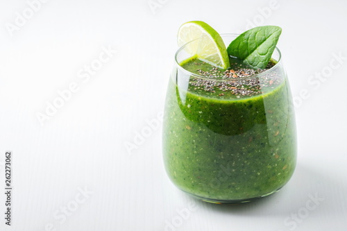 Green fresh healthy smoothie with fruits and vegetables. With copy space © Vasiliy
