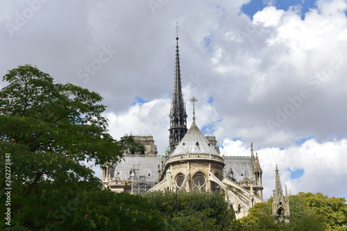 Notre Dame Spire (La Fleche) and wooden roofs before the fire. Paris, France.