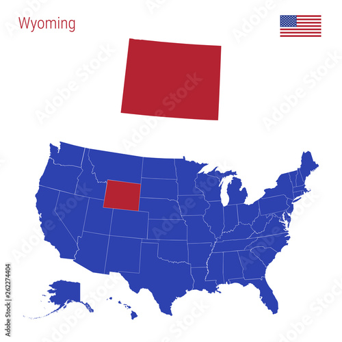 The State of Wyoming is Highlighted in Red. Vector Map of the United States Divided into Separate States. photo