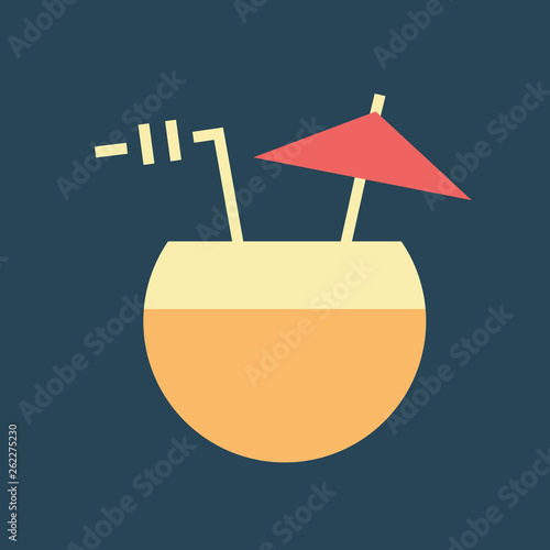 Silhouette icon coconut with umbrella and tube
