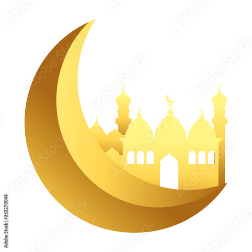 waning moon with islamic building