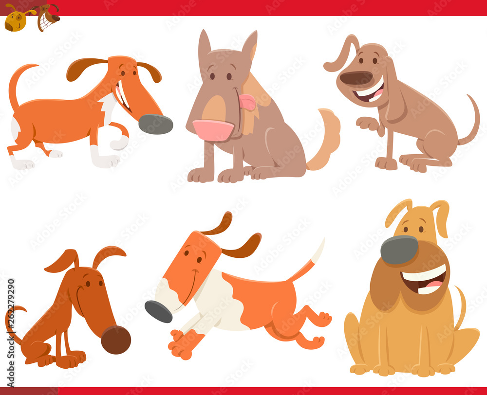 dogs or puppies cartoon animals set
