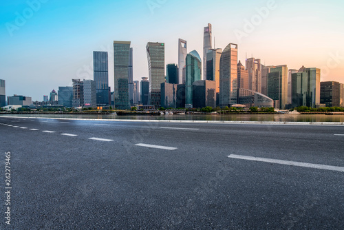 Empty Asphalt Road Through Modern City of Shanghai, China.. © 昊 周