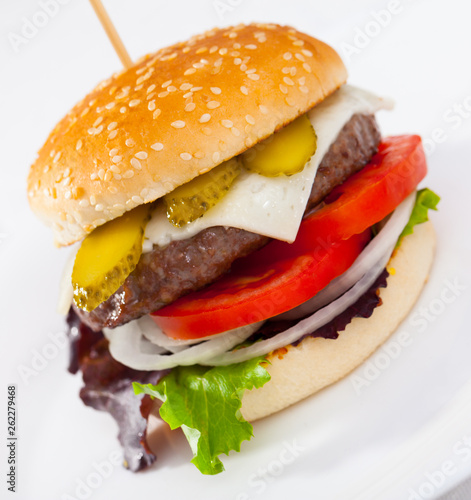 Hamburger is tasty dish on the plate photo