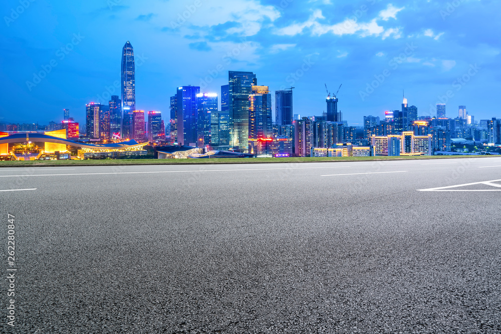 Road and skyline of urban architecture.. Road and skyline of urban architecture..
