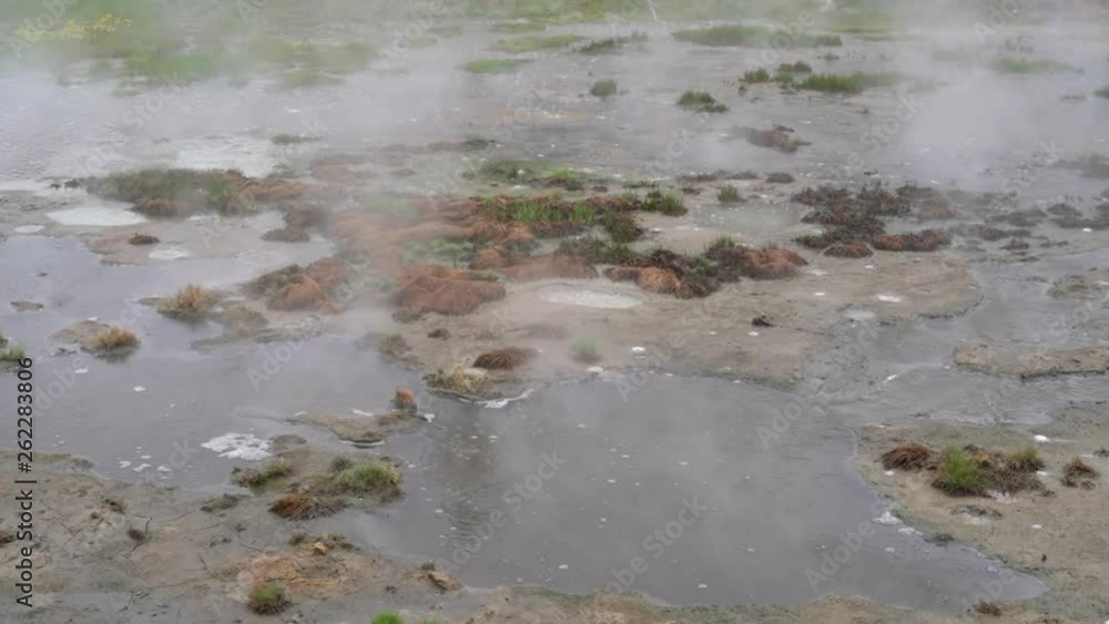 Steaming geyser and hot spring bubbles and emits sulfuric gases in Yellowstone National Park Wyoming USA Steaming geyser and hot spring bubbles and emits sulfuric gases in Yellowstone National Park Wyoming USA