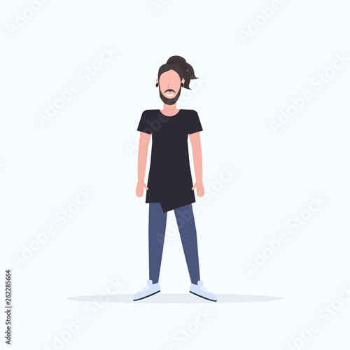 happy casual man standing pose smiling guy wearing trendy clothes male cartoon character full length flat white background