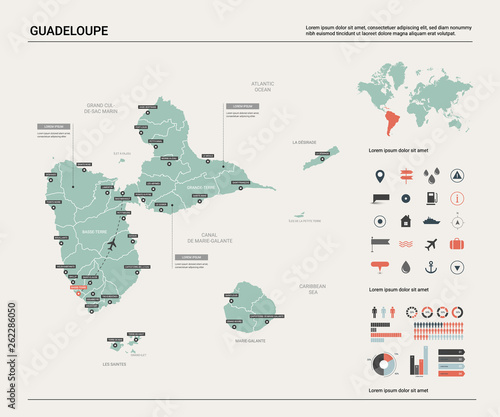 Vector map of Guadeloupe. High detailed country map with division, cities and capital. Political map, world map, infographic elements.