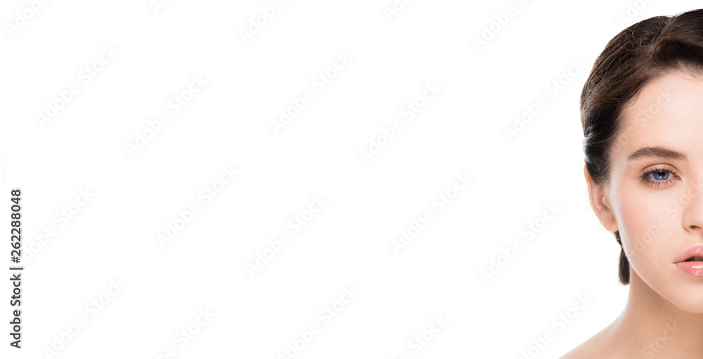 panoramic shot of beautiful young woman isolated on white panoramic shot of beautiful young woman isolated on white