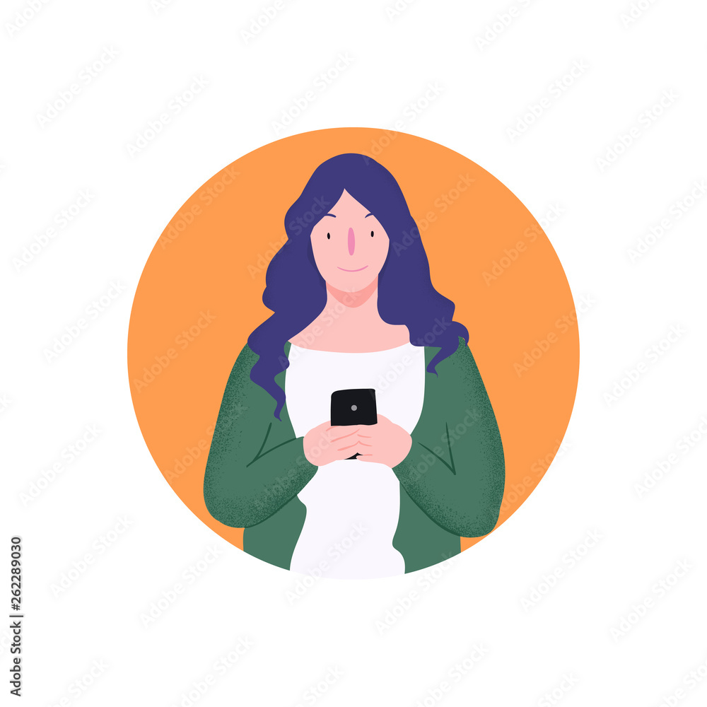 Generation Z Girl With Blue Hair Holds Smartphone In Hand People Character Stylized Vector Illustration In Flat With Texture Style Stock Vector Adobe Stock