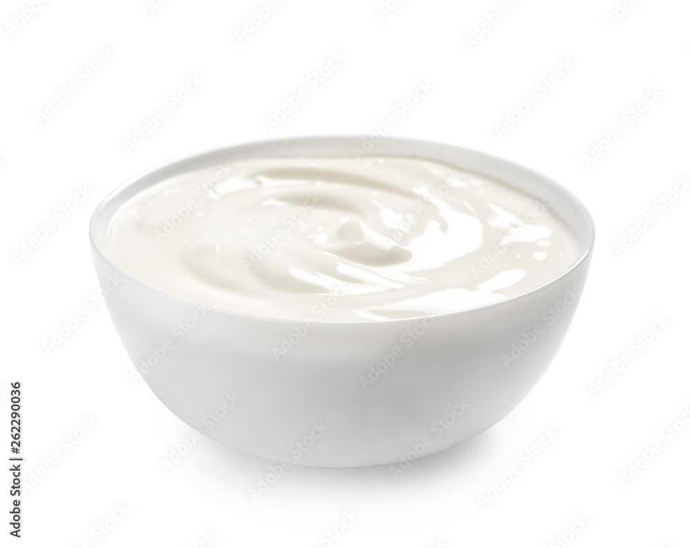 Bowl with creamy yogurt on white background Bowl with creamy yogurt on white background