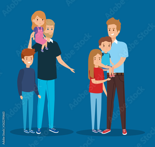 smile fathers friends with their daughter and sons