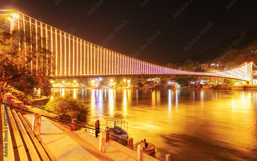 Laxman Jula, Ram Jhula at night in Rishikesh India, India Tourism Stock  Photo | Adobe Stock