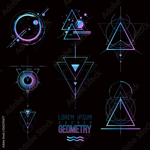 Sacred geometry forms, shapes of lines, logo, sign, symbol.