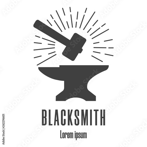 Silhouette icon of a hammer and anvil. Blacksmith, repair logo. Clean and modern vector illustration.