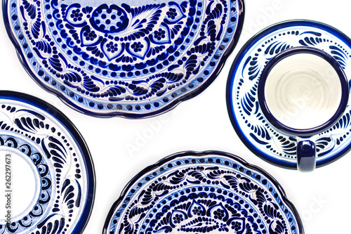 Mexican pottery, known as talavera poblana, is a traditional style from Puebla, Mexico photo