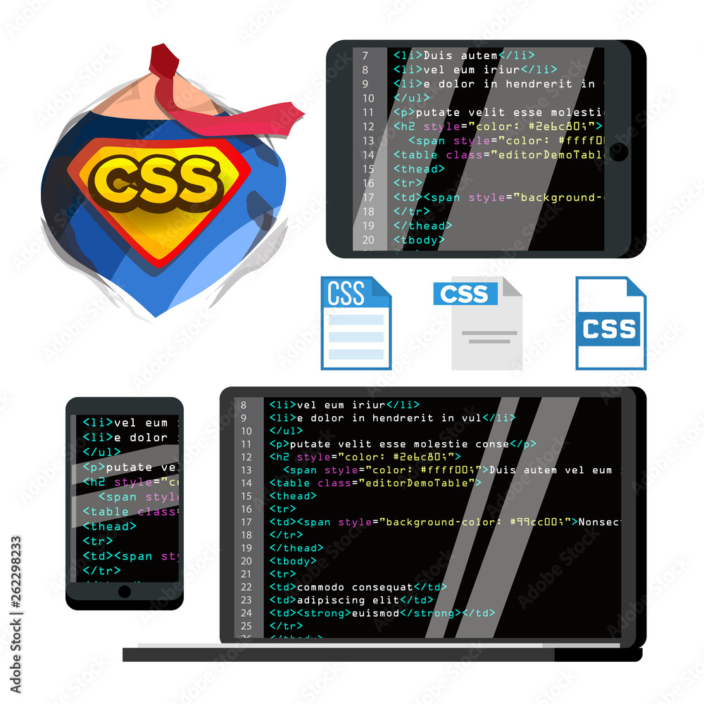CSS Programming Language Vector Flat Illustrations Set. CSS Coding ...