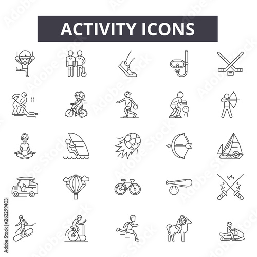 Activity line icons, signs set, vector. Activity outline concept illustration: activity,sport,man