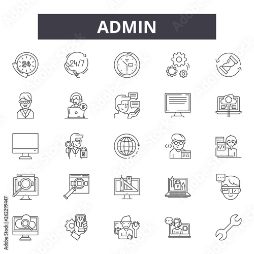 Admin line icons, signs set, vector. Admin outline concept illustration: admin,person,business,office,web,internet,people