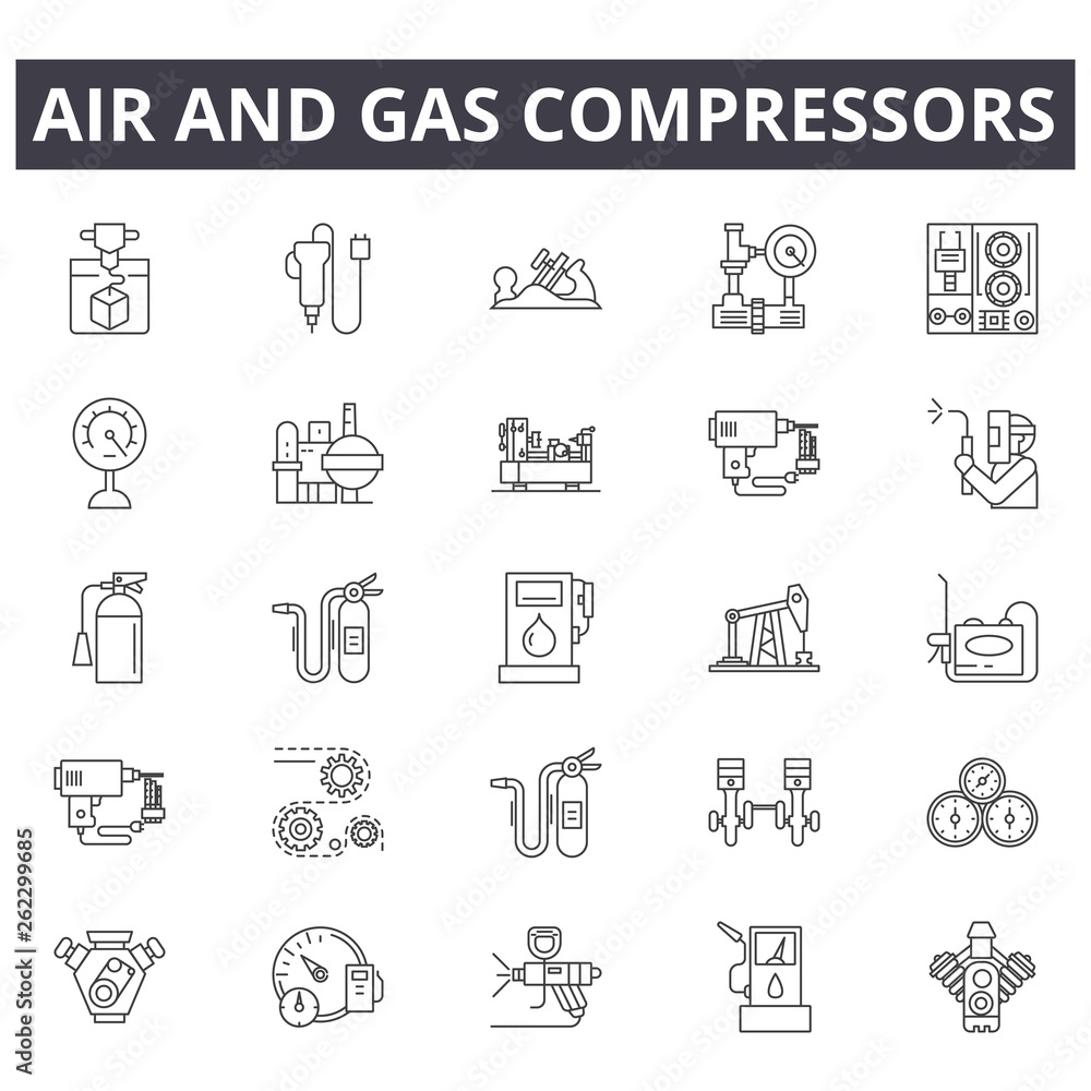 Air and gas compressors line icons, signs set, vector. Air and gas ...