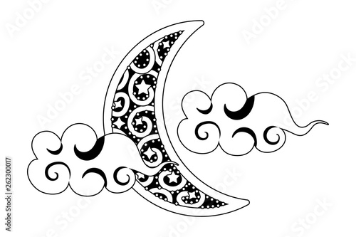 waning moon with clouds black and white