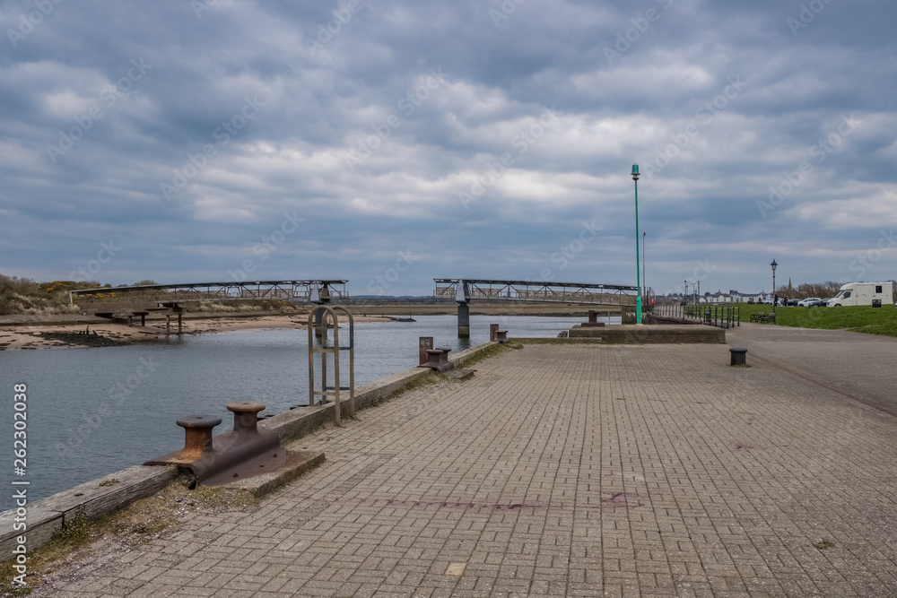 Irvine Harbour in Ayrshire Scotland looking Over the Old Science Museum Bridge with its Art Work