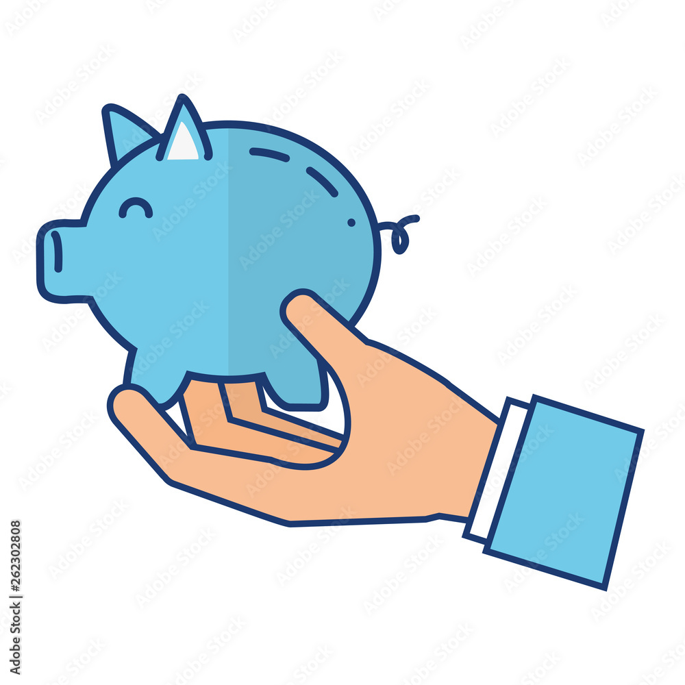 hand with piggy bank saving