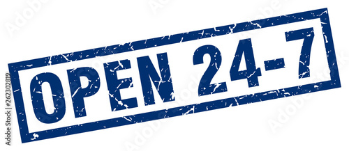 square grunge blue open 24 7 stamp