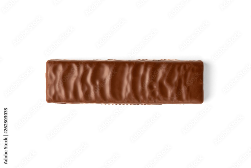 Chocolate bar with cherry jelly isolated on white background.