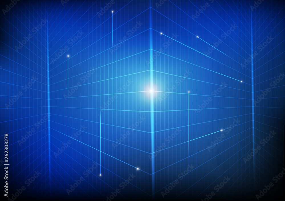 Vector : Perspective grid network on blue background