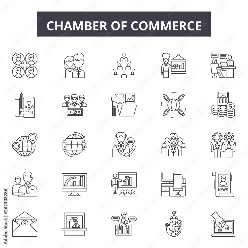 Chambers of commerce line icons, signs set, vector. Chambers of