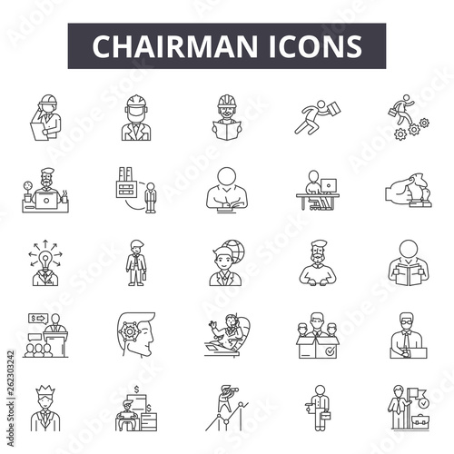 Chairman line icons, signs set, vector. Chairman outline concept illustration: chairman,business,team,office,management,manager,human
