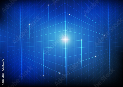 Vector : Perspective grid network on blue background