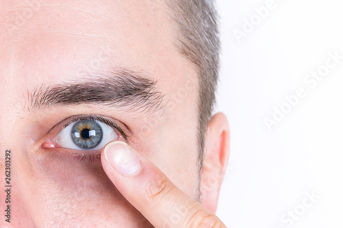 Emotional caucasian man showing gesture fingers