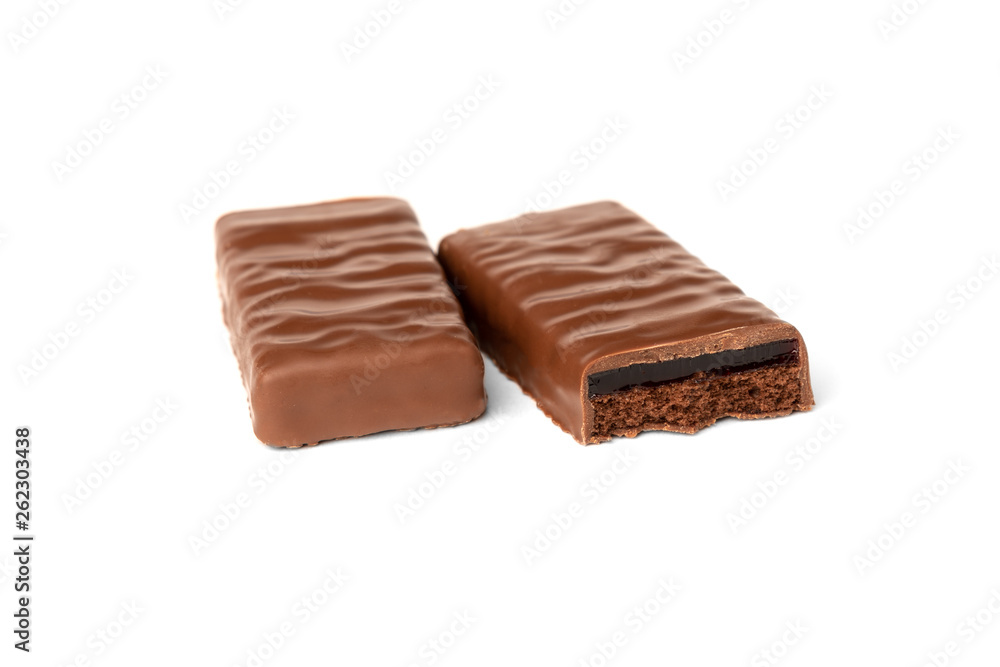 Chocolate bar with cherry jelly isolated on white background. Chocolate bar with cherry jelly isolated on white background.