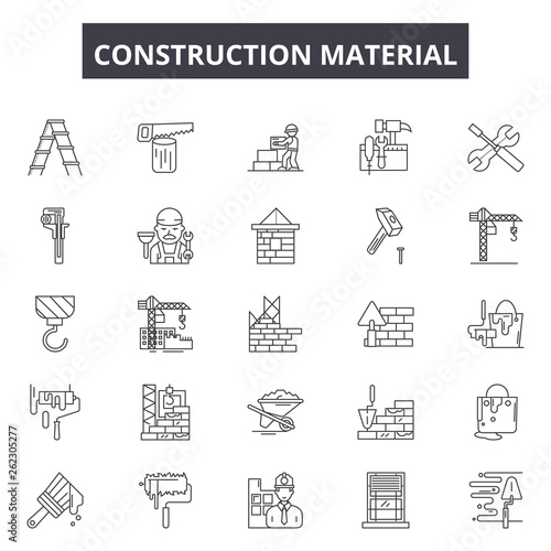 Construction material line icons, signs set, vector. Construction material outline concept illustration: construction,building,isolated,house,home,brick