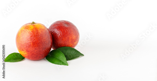 Isolated oranges. Fresh ripe red oranges on white background. Healthy orange fruits background.
