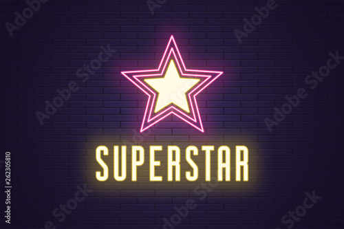 Neon composition of glowing Superstar. Vector art