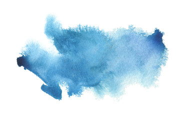 Abstract blue watercolor blot painted background. Isolated.