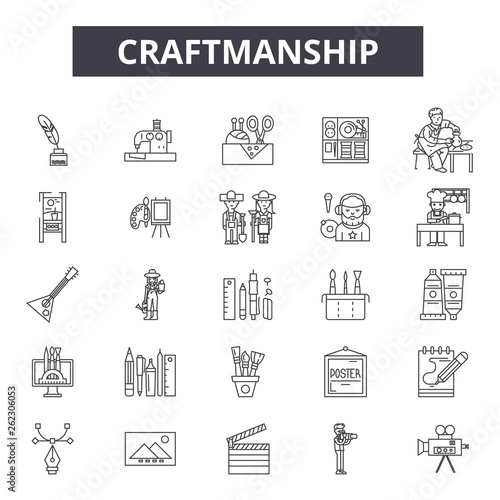 Creaftmanship line icons, signs set, vector. Creaftmanship outline concept illustration: craftsmanship,craft,equipment,hammer,tool,art