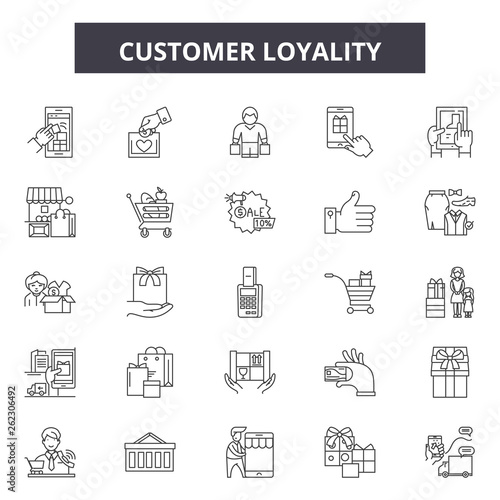 Customer loyality line icons, signs set, vector. Customer loyality outline concept illustration: customer,marketing,business,loyalty,loyal,client,service,concept