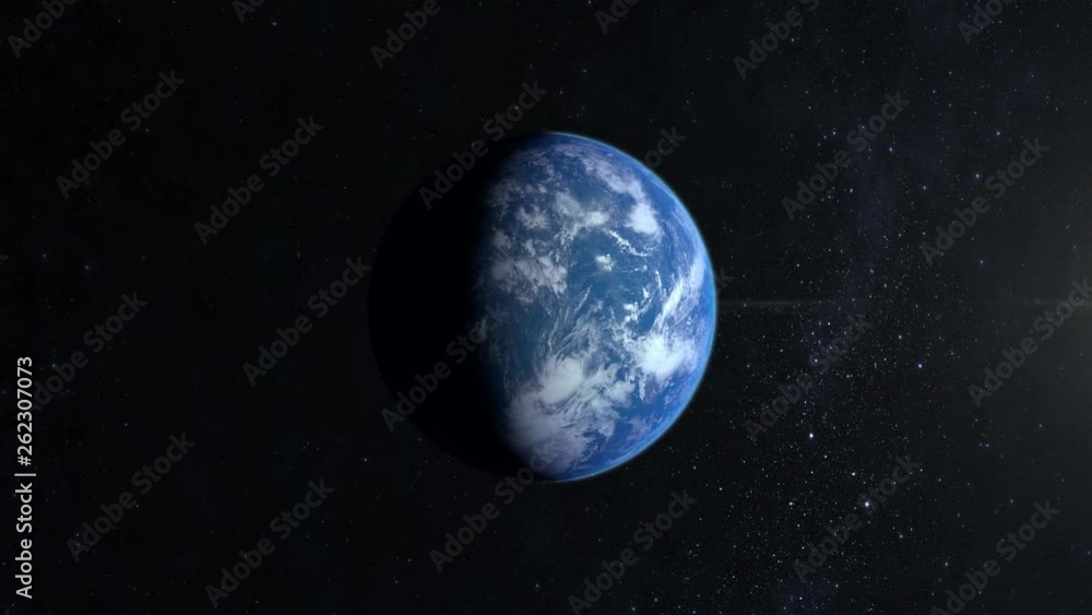 The earth is approaching. Stars twinkle. 4K. Half of the planet is illuminated by the sun on the right. Realistic atmosphere. Starry sky. The camera flies around the planet. A view from space. The earth is approaching. Stars twinkle. 4K. Half of the planet is illuminated by the sun on the right. Realistic atmosphere. Starry sky. The camera flies around the planet. A view from space.
