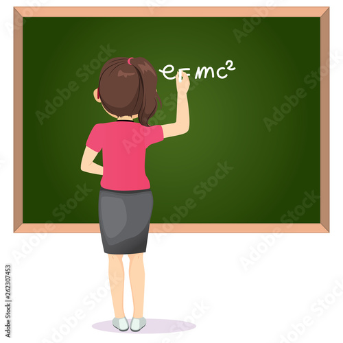 Back view female teacher in...