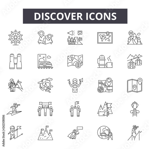 Discover line icons, signs set, vector. Discover outline concept illustration: discover,desearch,vision,concept
